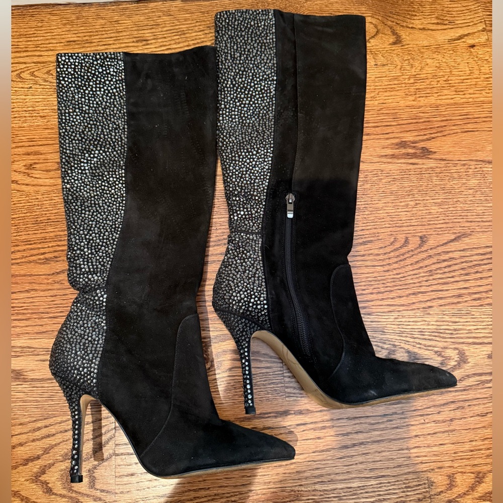 Enzo Angiolini Black and Silver Heeled Boots